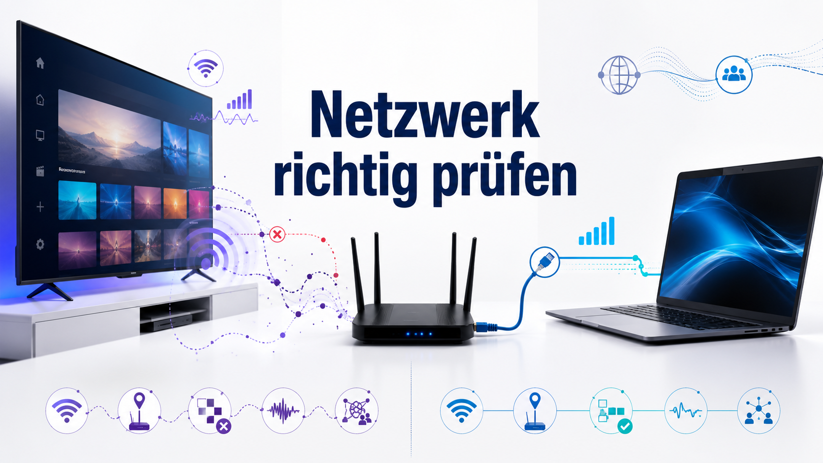 IPTV Netzwerk mit WLAN, LAN, Router, Packet Loss, Ping und Jitter auf Buffering-Probleme prüfen