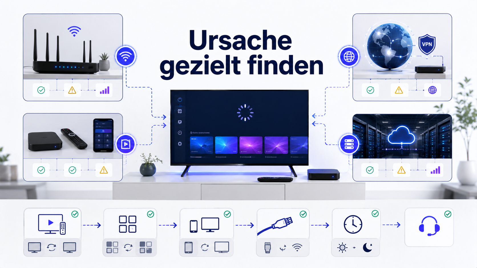 Ursache für IPTV Buffering zwischen Heimnetz, Player, Streaming-Gerät, Internet-Routing und Server gezielt finden